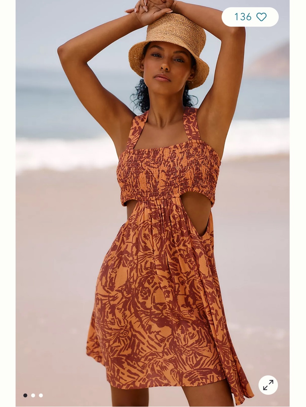 New Anthropologie Piper Bandeau Cutout Mini Dress Orange Tropical Floral Sz S